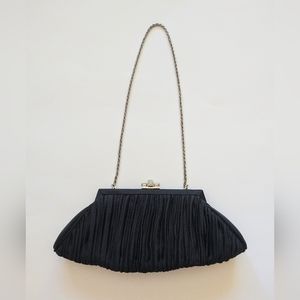 White House Black Market Women's Clutch Purse Silver Chain Rhinestone Kiss Lock